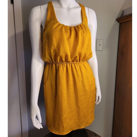 Coquette Babydoll Smocked Satin Mini Dress Mustard Yellow Indie Festival XS - Picture 9 of 10